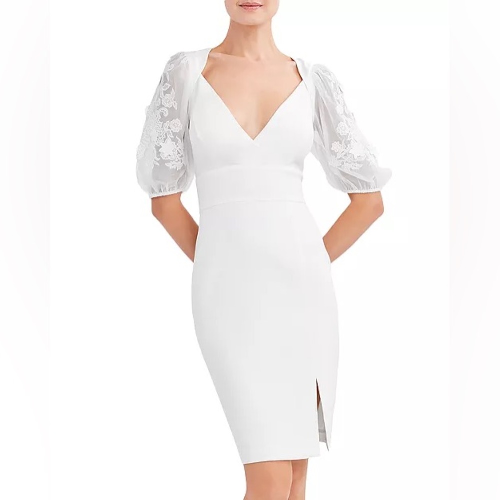 NEW! BCBGMaxAzria Off White Embroidered Sleeve Evening Dress